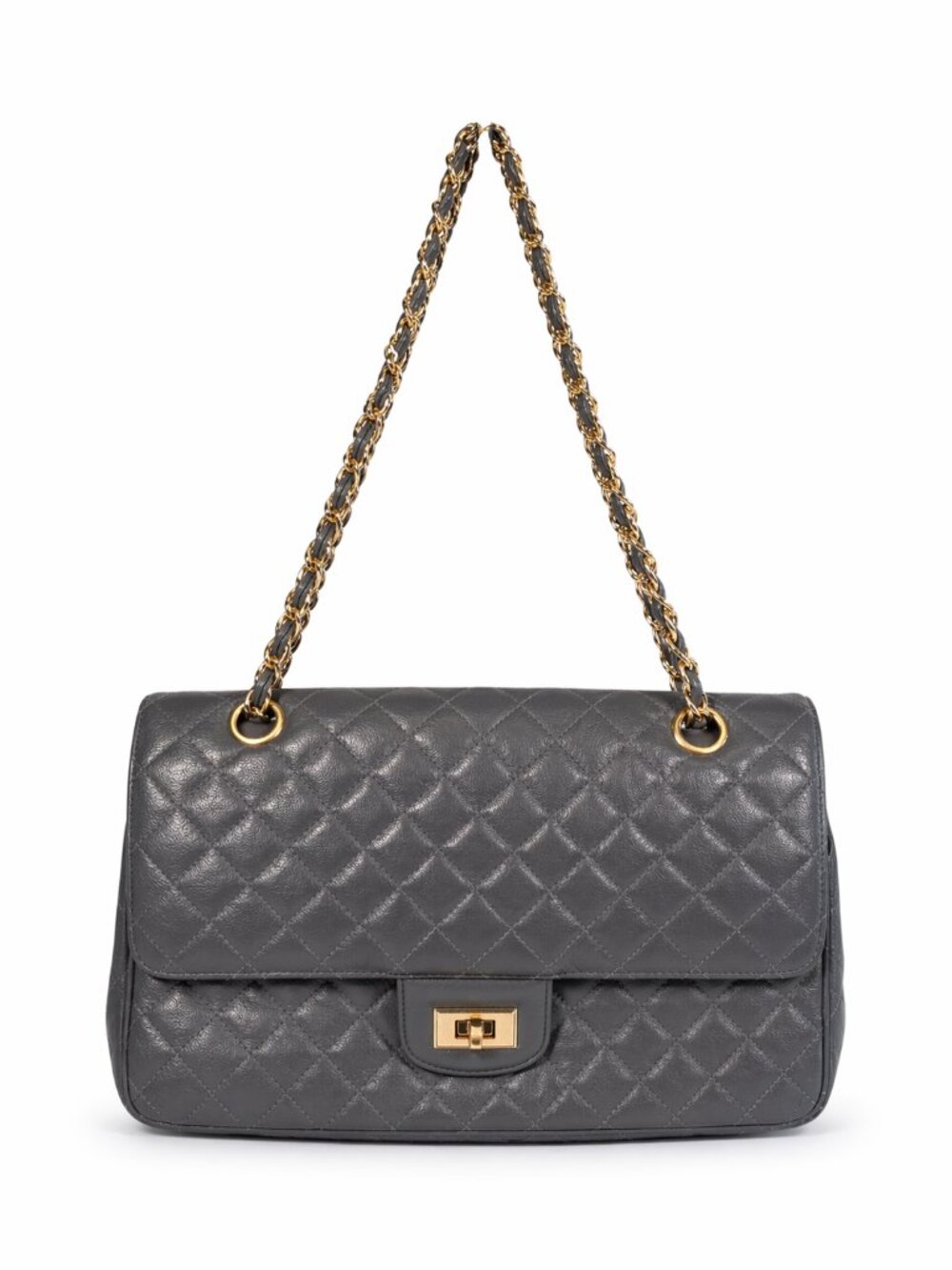 Vintage MORRIS Moskowitz Grey Leather Quilted Double Flap Handbag